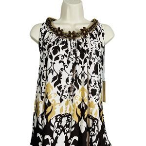 NEW! Vertigo Paris Statement Top Belt Off Shoulder Floral Bead Detail Brown - M